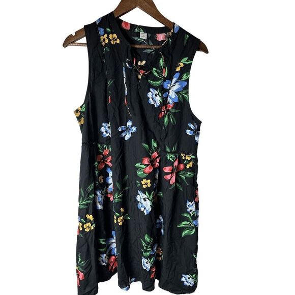 Women's Old Navy Black Floral Dress Sleeveless, Size L  Knee Length Cottage Core - Picture 1 of 6
